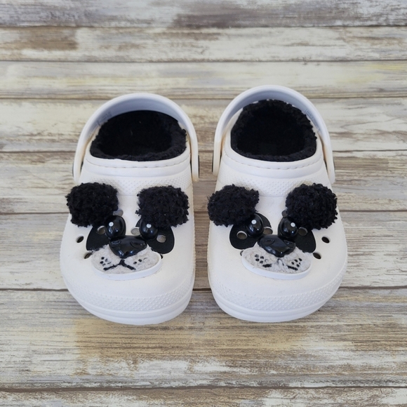 Crocs Classic Faux Fur Lined Panda Slip-On Clogs Child Size 7 Black & White - Picture 1 of 10